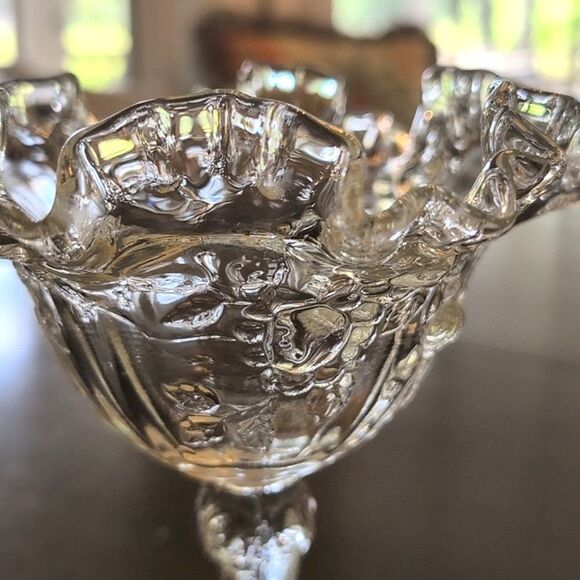 Vintage Fenton Glass Floral Crimped Ruffle Edge Compote Pedestal Candy Dish - Picture 2 of 10